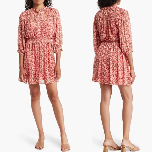 Tommy Hilfiger Floral Chiffon Mini Dress in Samba Red, Size 6 - Picture 2 of 11